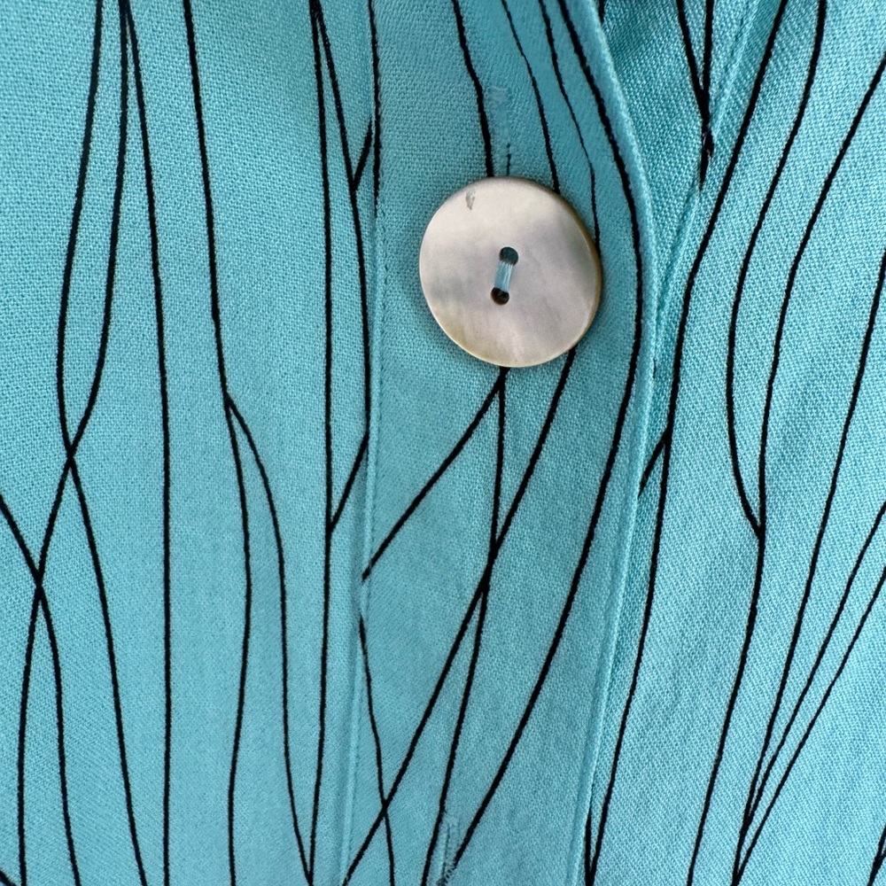 Ali Miles Aqua Button-Down Shirt with Dark Lines - Picture 5 of 8